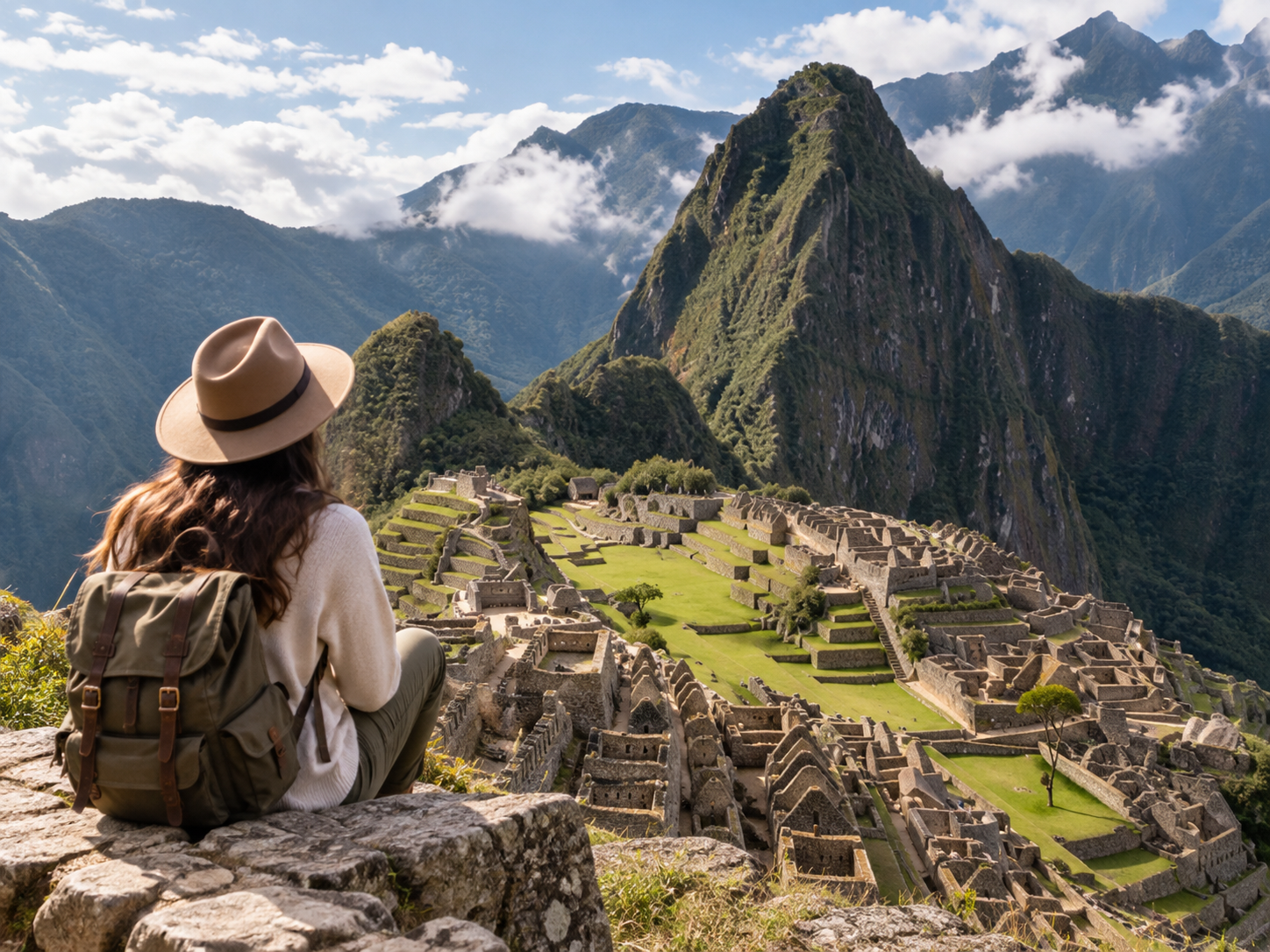 A traveler facing Machu Picchu.