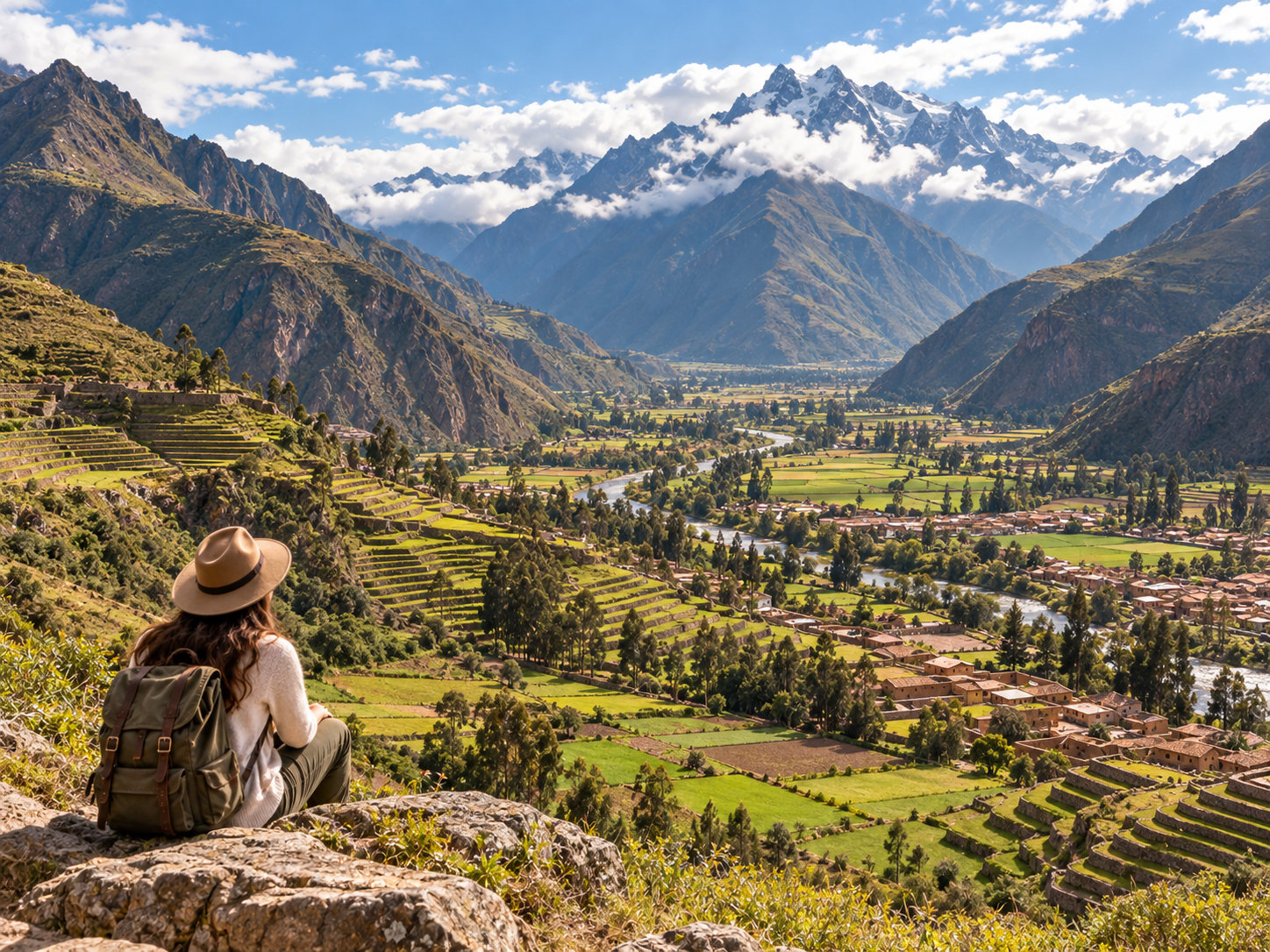 A traveler overlooking the Sacred Valley.