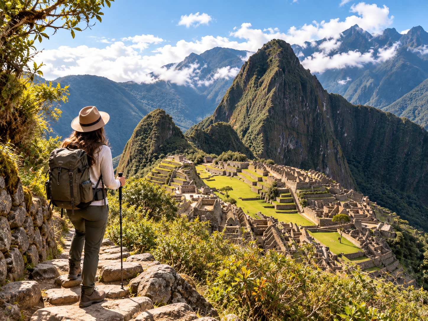 A hiker approaching Machu Picchu.